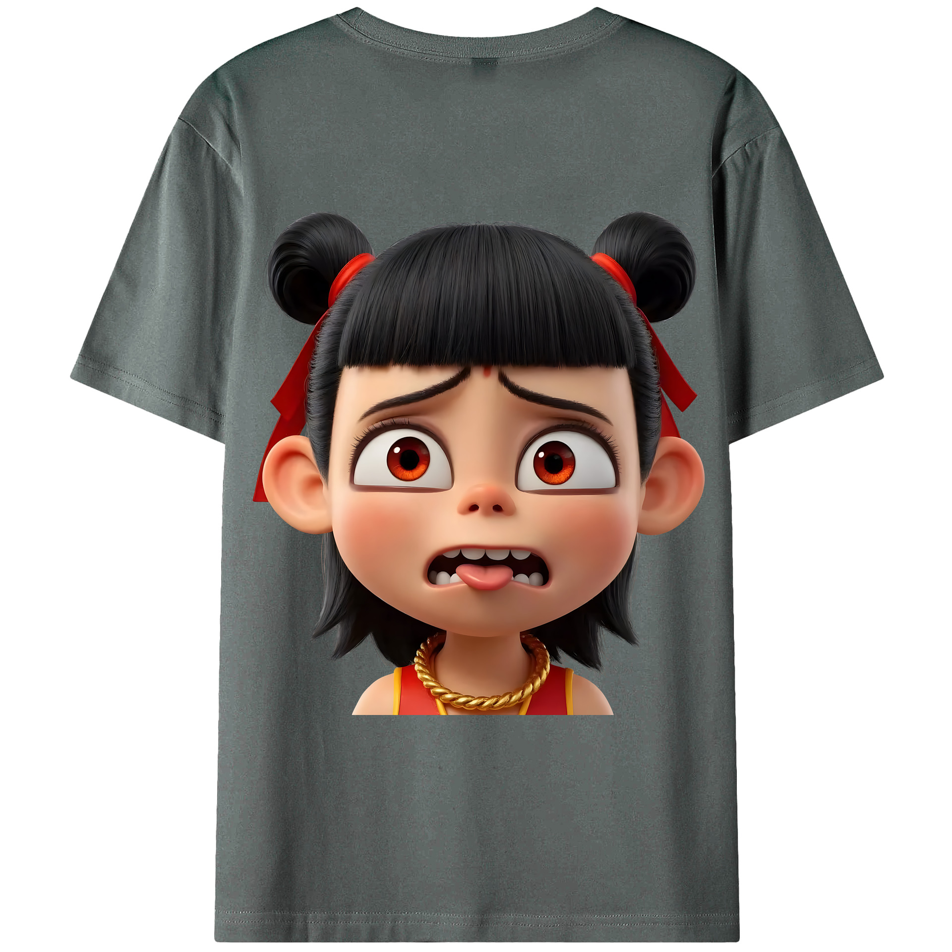 （画像用） Ne Zha 2 ナタ 魔童の大暴れ 綿100％ メンズ半袖Tシャツ（バックプリント） 通気性